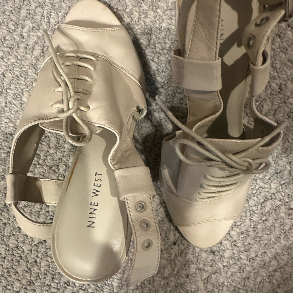 Nine West Cream Lace-Up Open-Toe Heels
